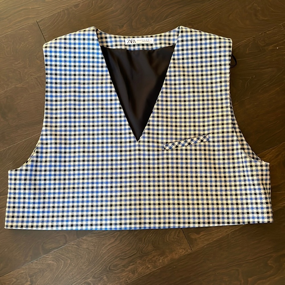 Zara Plaid Crop Top Checkered Print Sleeveless V-neck Cropped Top Size XXL